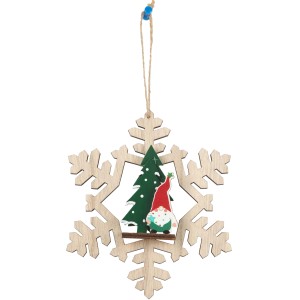 Pendaglio in legno fiocco di neve 13,9x2,5x16 cm <br>