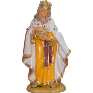 Statuetta di re con corona e dono per il presepe.