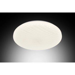 Plafoniera LED t.b.t. bianca e rotonda con texture fine.