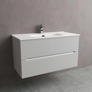 Mobile bagno t.b.t. bianco con due cassetti e lavabo da appoggio.