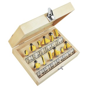 Set di frese LUX, 12 pezzi, in scatola di legno. Accessori per la fresatura di legno e plastica.