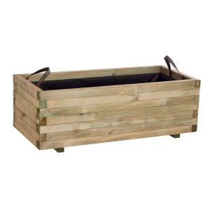 Fioriera rettangolare t.b.t. in legno chiaro per esterni.