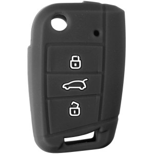 Custodia nera in silicone per chiave auto con tre pulsanti.