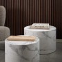 Set di 2 tavolini da salotto in legno Motrik effetto marmo bianco tondo h40 cm_3