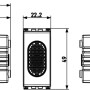 Disegno tecnico di t.b.t. interruttore/comando con dimensioni. Vista dettagliata per l'installazione.