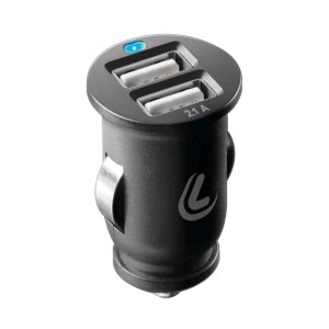 Adattatore USB per auto t.b.t. nero per accessori interni auto con due porte USB.