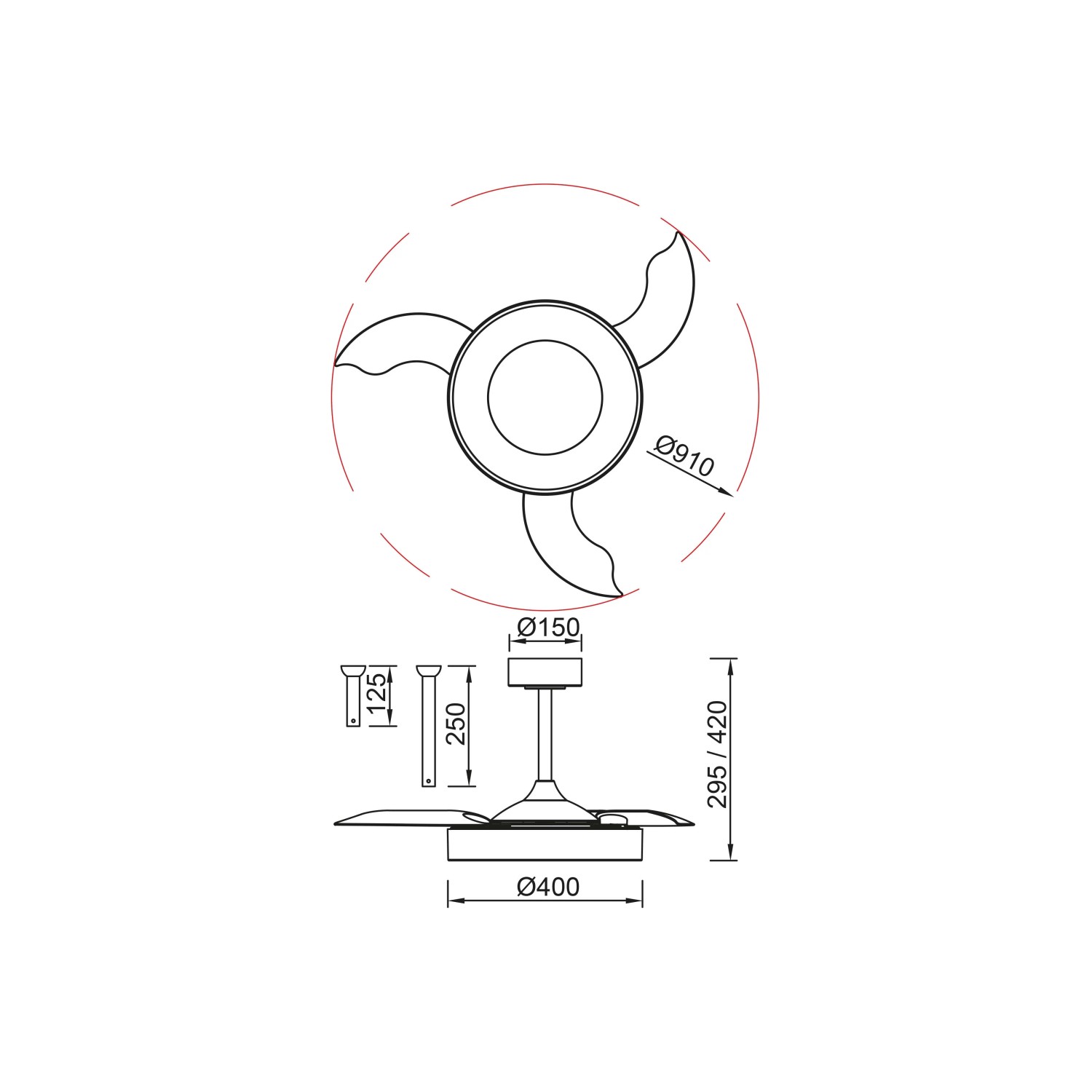 Disegno tecnico Plafoniere LED t.b.t. con dimensioni.