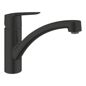 Miscelatore monocomando per lavello Grohe QuickFix Start, nero con bocca bassa.