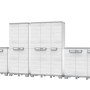 Set di vari armadi portautensili t.b.t. in bianco e grigio.