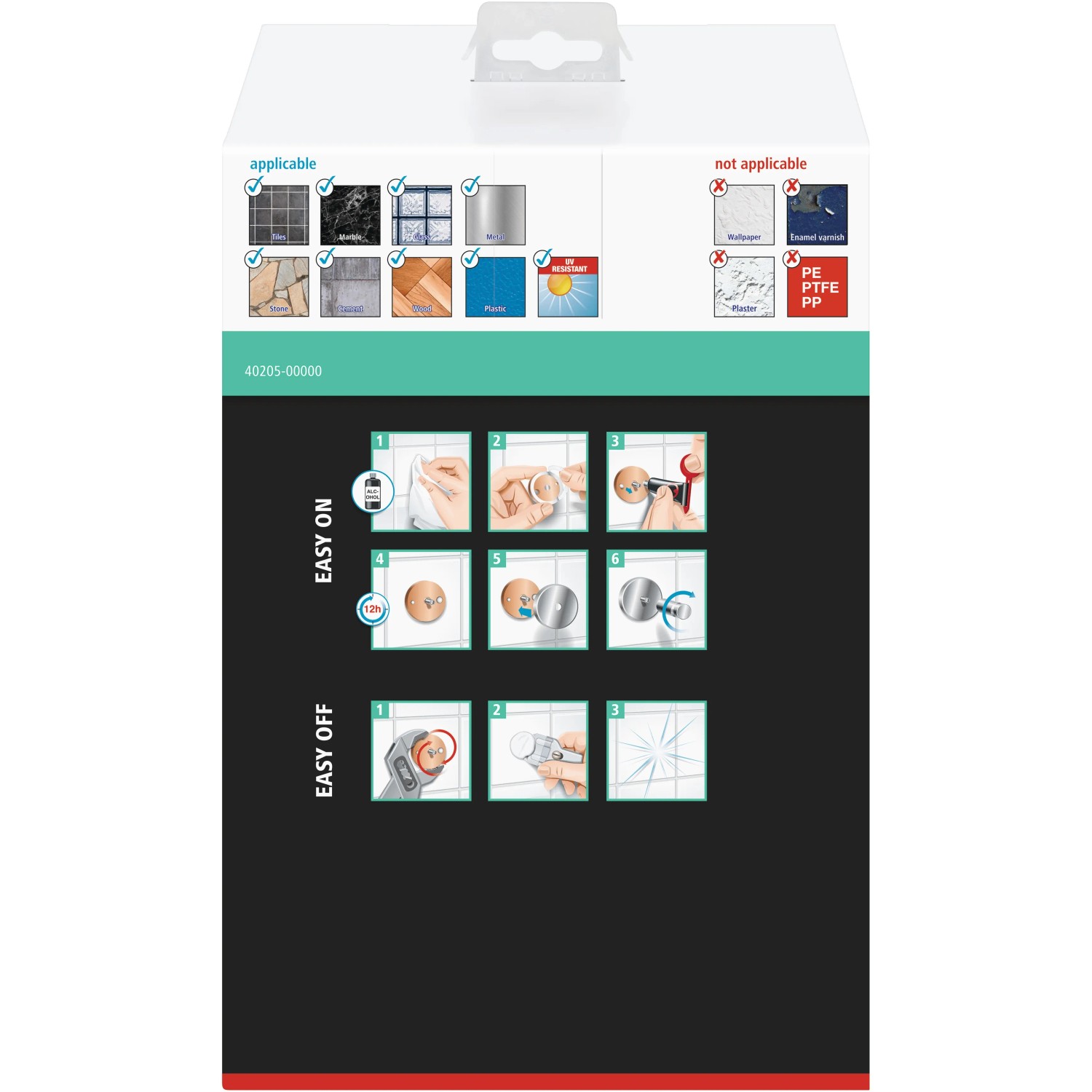 Confezione del ripiano angolare per doccia Tesa Aluxx con istruzioni di montaggio.