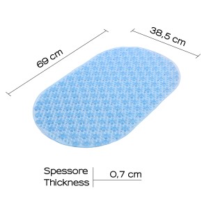 Tappetino doccia azzurro con ventose, 69x38,5 cm, per maggiore sicurezza.