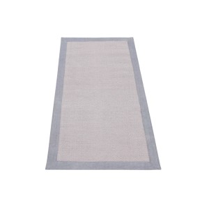 Stuoia rettangolare t.b.t. con campo grigio chiaro e bordo blu.