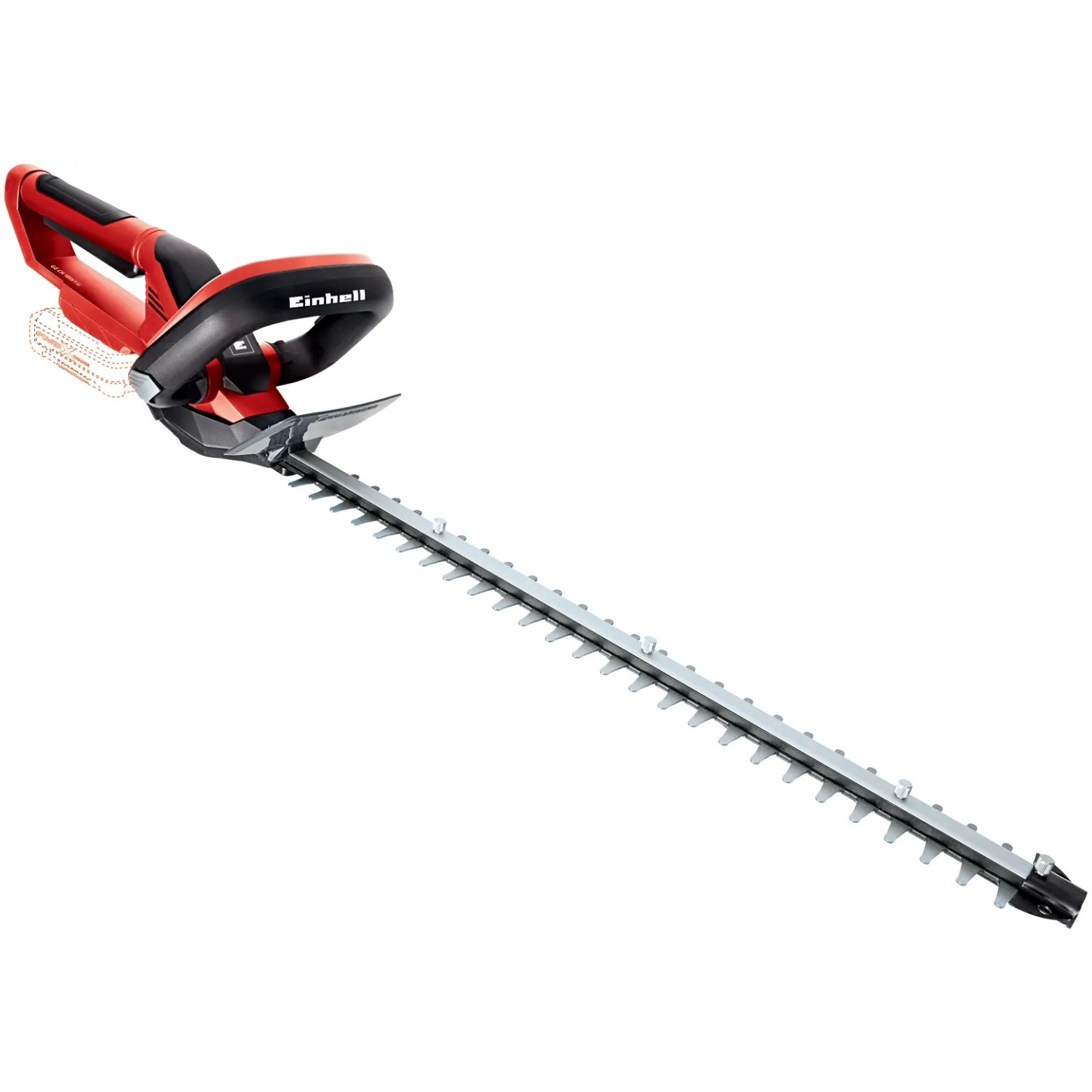 Tagliasiepi a batteria Einhell Power X-Change GC-CH 1855/1 Li Solo, rosso/nero, con lame per tagliare siepi e arbusti.
