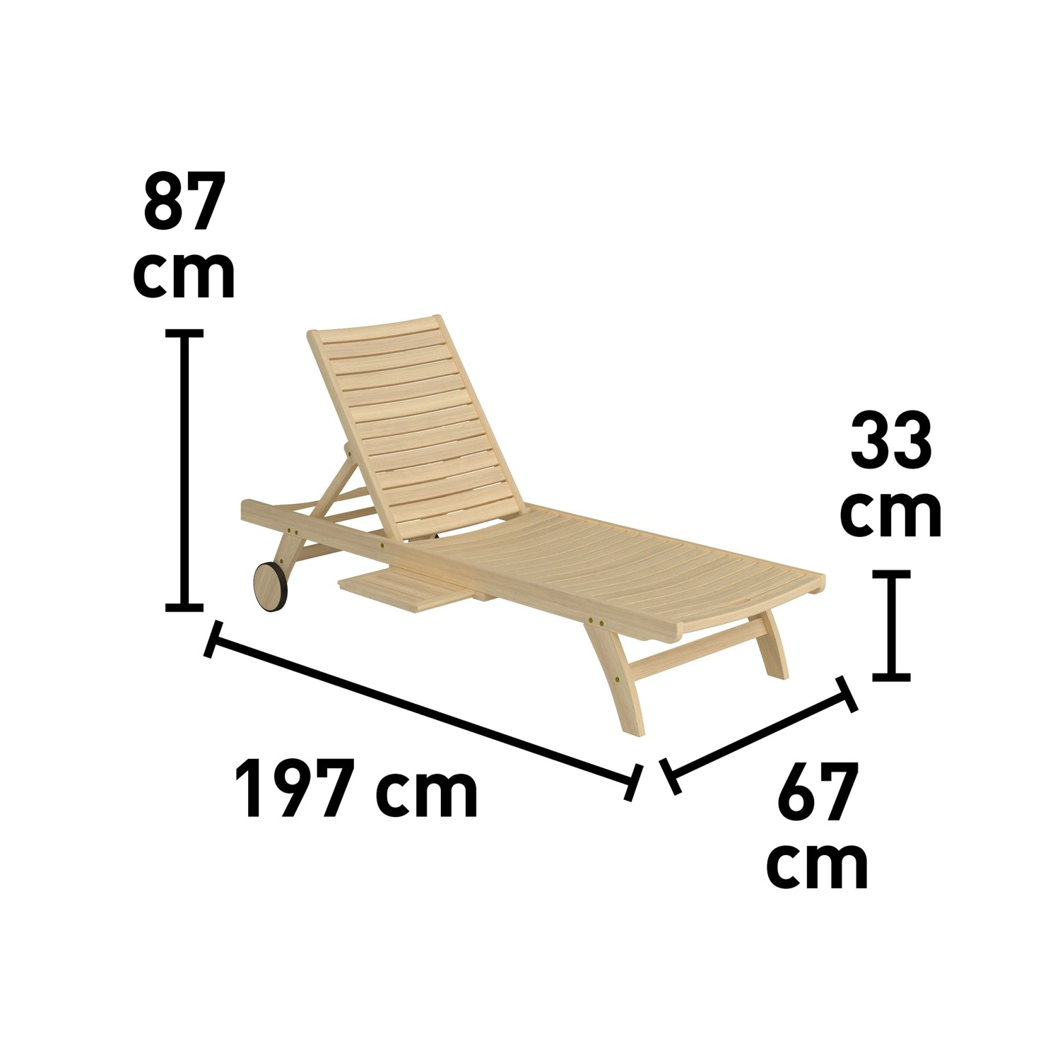 Lettino prendisole Canston in legno di acacia, oliato bianco, con dimensioni e schienale regolabile.