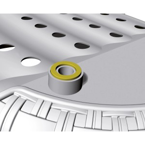 Dettaglio di una cuccia per cani (Cucce per cani) con fori di ventilazione e dettaglio color oro.