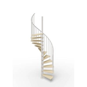 Scala a chiocciola bianca t.b.t. con gradini in legno per interni.