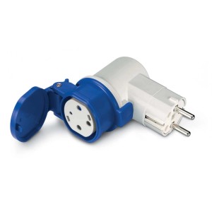 Adattatore blu e bianco per accessori auto.