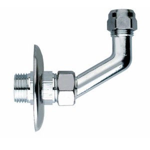 Raccordo a gomito cromato per tubi flessibili.