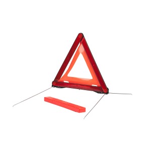 Triangolo di emergenza rosso per assistenza stradale con riflettore e supporto.