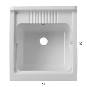 Lavatoio t.b.t. bianco, quadrato, con asse di lavaggio. Dimensioni: 50x45 cm.