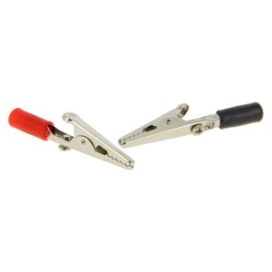 Due clip a coccodrillo per la riparazione auto, una rossa, una nera.