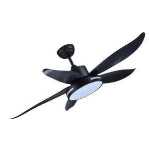 Ventilatore da soffitto nero con illuminazione a LED.