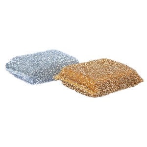Due spugne abrasive in argento e oro, spugna per la pulizia di pentole per cucina e casa.