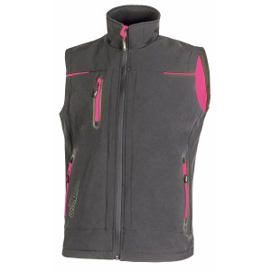 Gilet da lavoro grigio con dettagli rosa e tasche con zip.