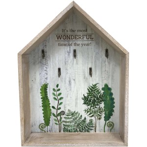 Portachiavi decorativo a forma di casetta con motivo vegetale e ganci.