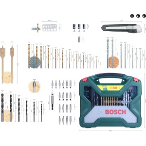Set di punte e inserti Bosch X-Line Titanium, 50 pezzi, per forare e avvitare con precisione.