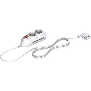 Multipresa bianca t.b.t. con due prese e interruttore.