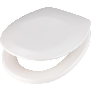 Sedile WC baliv Abuna bianco in duroplast con coperchio arrotondato.
