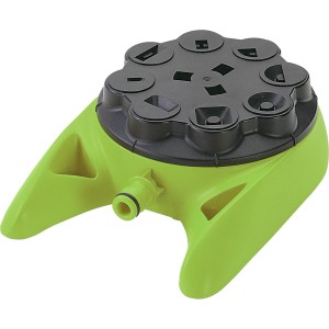 Irrigatore di superficie t.b.t. verde con testa nera per irrigazione giardino.