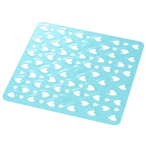 Tappetino doccia azzurro con motivo a cuore per una maggiore sicurezza nella doccia.