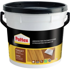 Secchio di adesivo per parquet Pattex per pavimenti.