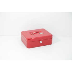 Cassaforte rossa t.b.t. con serratura e chiave per una conservazione sicura.