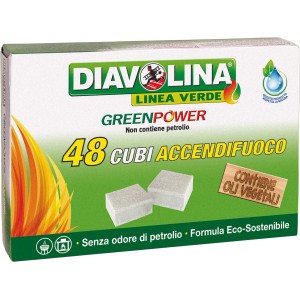 Diavolina Green Power accendifuoco, 48 cubi per barbecue e camino, a base di oli vegetali.