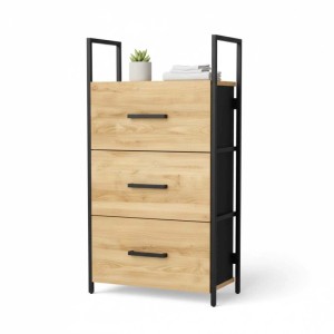 Cassettiera in metallo 3 cassetti 40x24xh.80 cm legno chiaro