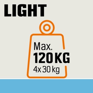 Scaffale metallico a incastro OBI Light: Portata max 120 kg, 4x 30 kg per ripiano. Per scaffali.