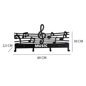 Appendiabiti nero t.b.t. con design a note musicali, 60x30cm.