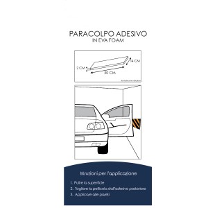 Illustrazione di una protezione per bordi autoadesiva (t.b.t.) in schiuma EVA per montaggio a parete in garage.