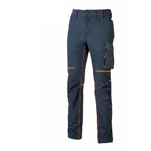 Pantaloni da lavoro blu con dettagli arancioni per uomo, categoria abbigliamento da lavoro.