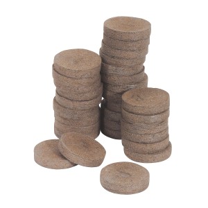 Quelltabs 3,5 cm Ø, 50 pezzi per la propagazione delle piante. Compresse di cocco impilate.
