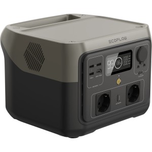 EcoFlow River 2 Max Power Station con batteria da 512 Wh, porte e display.