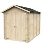 Casetta da giardino in legno Rubia chiara con doppia porta e tetto scuro. Per attrezzi, scooter, pellet.
