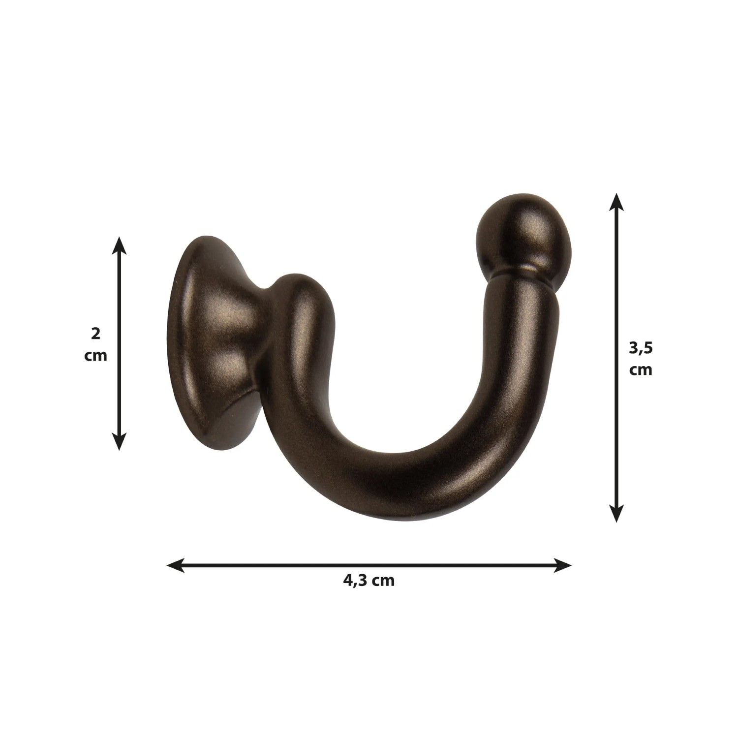 Gancio per tenda t.b.t. effetto bronzo con dimensioni.