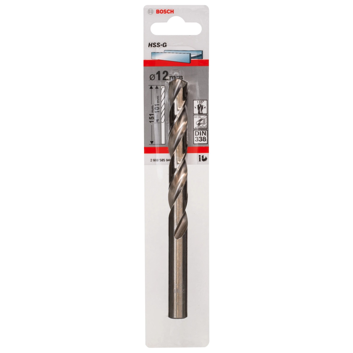 Punta da trapano per metallo Bosch HSS-G, 12mm, nella confezione. Punta elicoidale per forare con precisione il metallo.