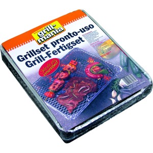 Set grill t.b.t. per barbecue: griglia, spiedino, salsiccia e bistecca sulla confezione.