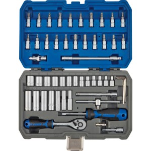 Set chiavi a bussola LUX-TOOLS 53 pz. in valigetta. Kit attrezzi con cricchetto, inserti e bussole in acciaio CrV.