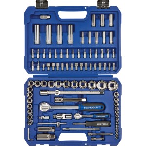 Set di chiavi a bussola LUX, 94 pezzi in valigetta blu. Set di attrezzi per viti e bulloni.